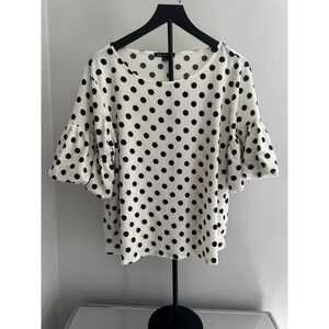 Cable & Gauge Polka Dot Blouse Womens XL Cream Black Peasant Sleeve Top